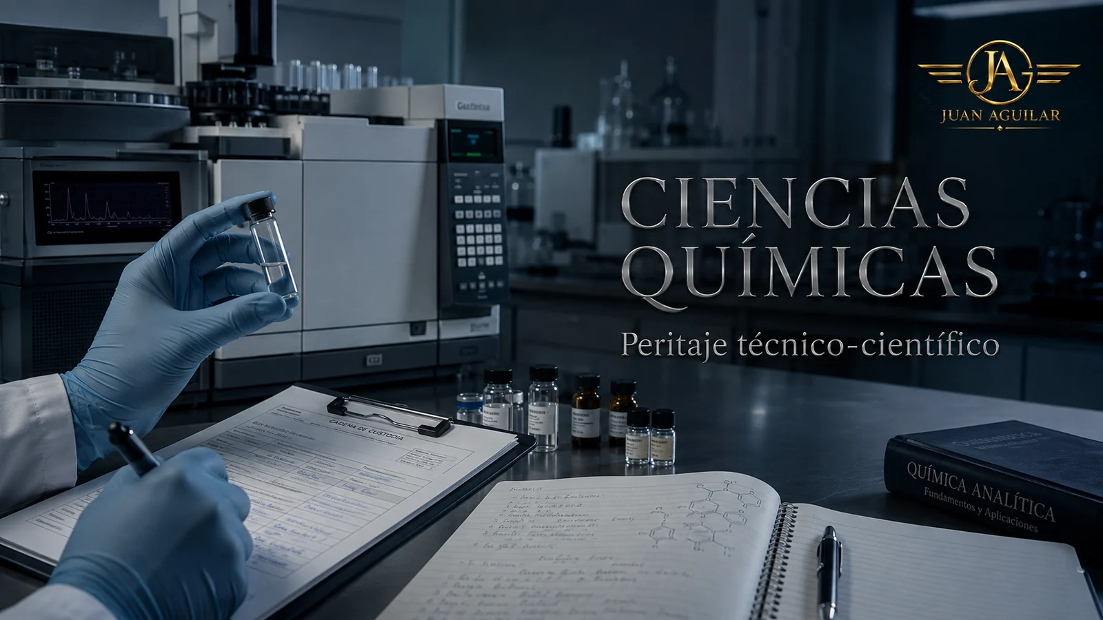 Laboratorio de peritaje técnico-científico con muestras, documentación y análisis instrumental